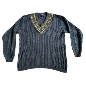 Vintage Y2K Dockers  V Neck 100%‎ Cotton Knit Tennis Sweater Large Blue